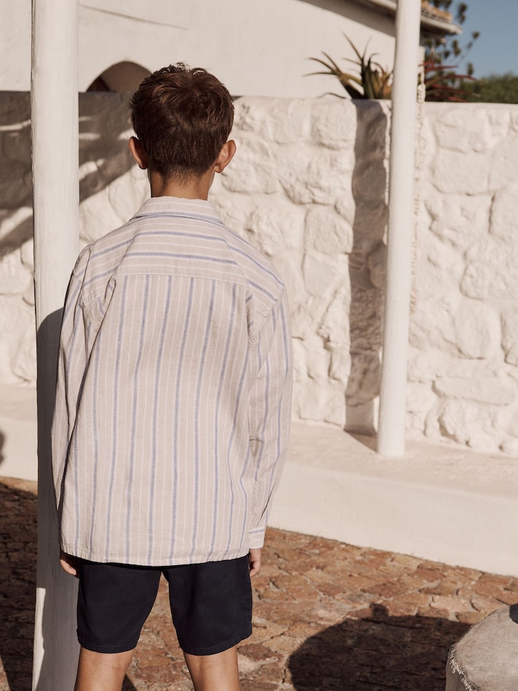 Neutral Stripe Long Sleeve Linen Mix Relax Fit Shirt (3-16yrs) - Image 3 of 9