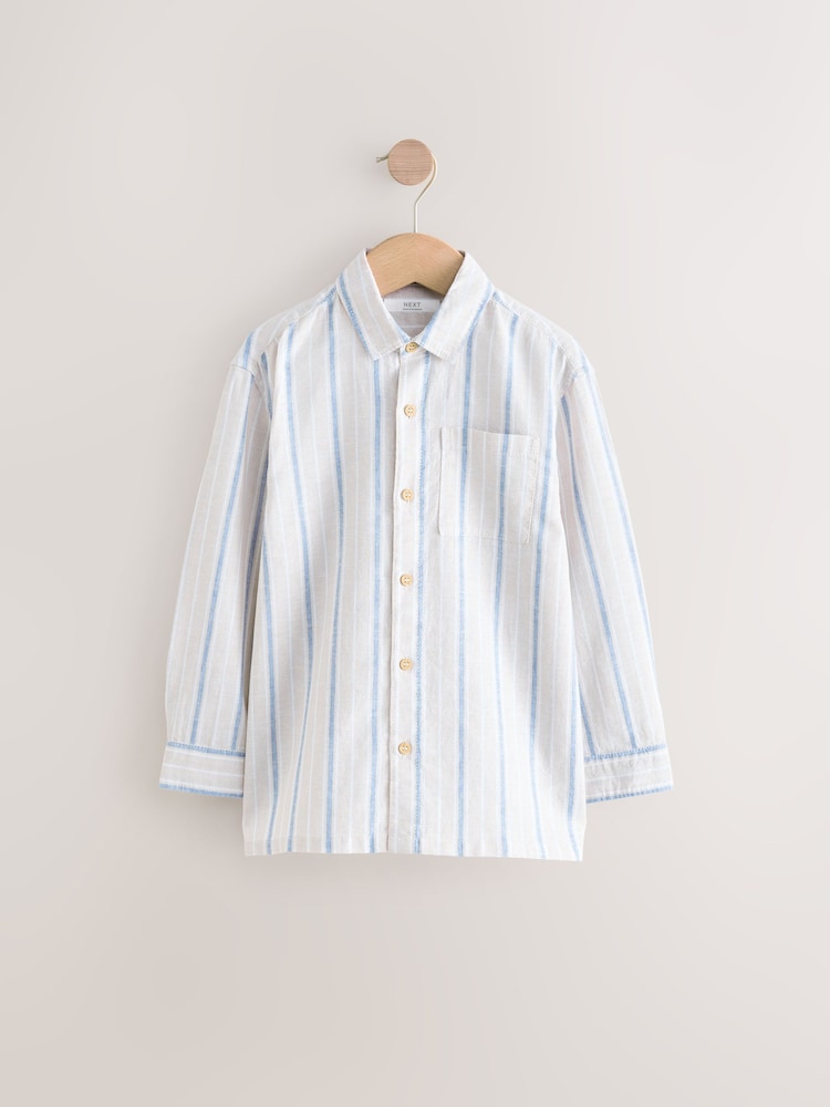 Neutral Stripe Long Sleeve Linen Mix Relax Fit Shirt (3-16yrs) - Image 6 of 9