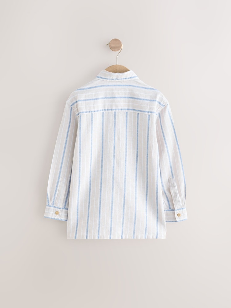 Neutral Stripe Long Sleeve Linen Mix Relax Fit Shirt (3-16yrs) - Image 7 of 9
