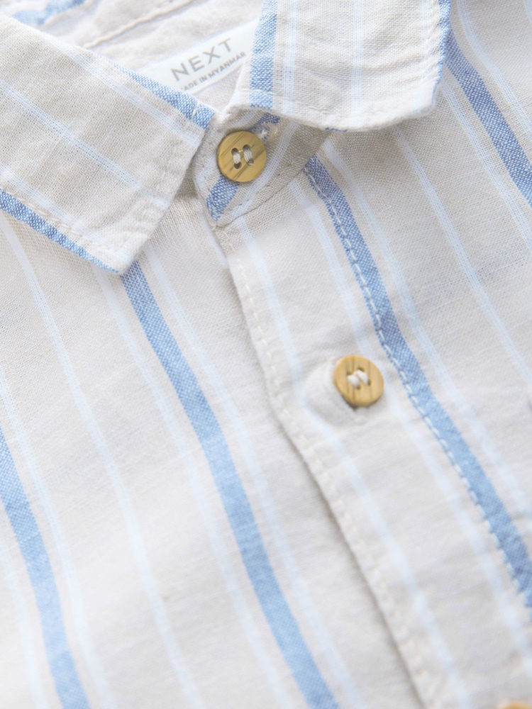 Neutral Stripe Long Sleeve Linen Mix Relax Fit Shirt (3-16yrs) - Image 8 of 9