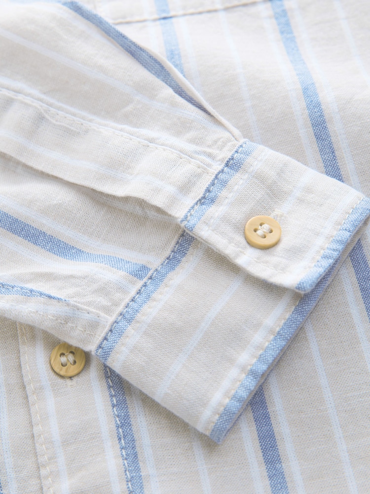 Neutral Stripe Long Sleeve Linen Mix Relax Fit Shirt (3-16yrs) - Image 9 of 9 Neutral Stripe Long Sleeve Linen Mix Relax Fit Shirt (3-16yrs) - Image 9 of 9