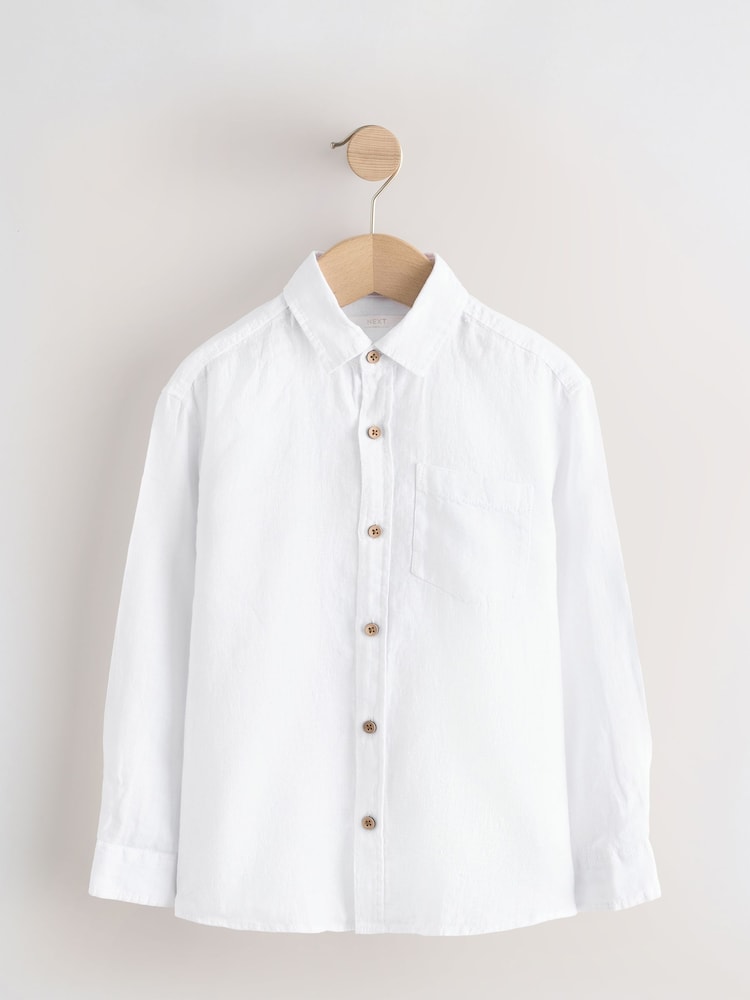 White Long Sleeve 100% Linen Shirt (3-16yrs) - Image 1 of 5