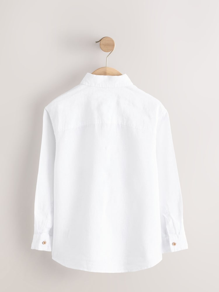 White Long Sleeve 100% Linen Shirt (3-16yrs) - Image 2 of 5