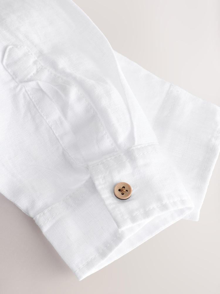 White Long Sleeve 100% Linen Shirt (3-16yrs) - Image 5 of 5