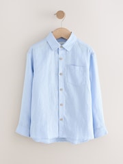 Blue Long Sleeve 100% Linen Shirt (3-16yrs) - Image 1 of 4