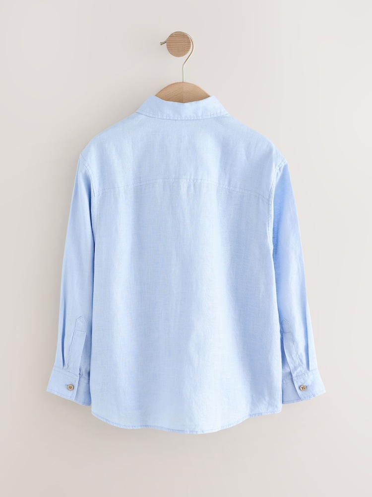 Blue Long Sleeve 100% Linen Shirt (3-16yrs) - Image 2 of 4