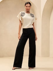 Lipsy Cream Flutter Sleeve Blouse With Lace Detail - Image 3 of 4