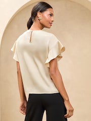 Lipsy Cream Flutter Sleeve Blouse With Lace Detail - Image 4 of 4