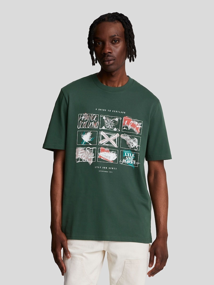 Lyle & Scott Green A Guide To Scotland Graphic 100% Cotton T-Shirt - Image 1 of 5