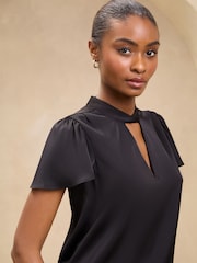 Lipsy Black Keyhole Flutter Sleeve Blouse - Image 3 of 4