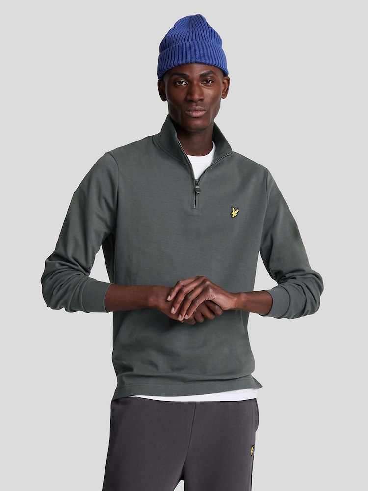 Lyle & Scott Grey Interlock Quarter Zip Sweat Top - Image 1 of 5 Lyle & Scott Grey Interlock Quarter Zip Sweat Top - Image 1 of 5