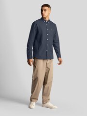 Lyle & Scott Blue 100% Cotton Plain Flannel Shirt - Image 2 of 5