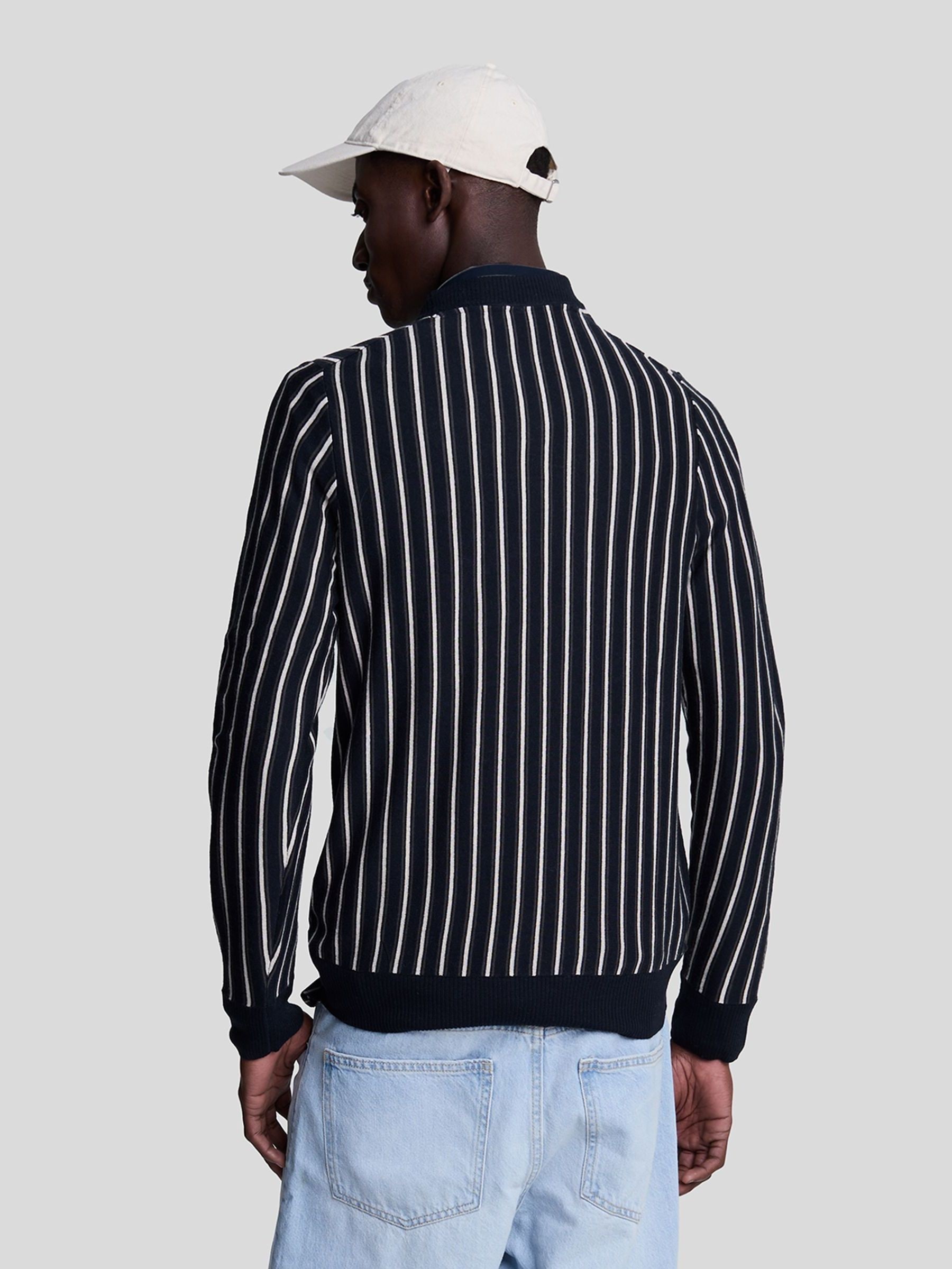Lyle Scott Blue Vertical Stripe Crew Neck Jumper