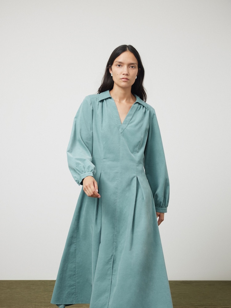 Jigsaw Blue Corduroy V Neck 100% Cotton Dress - Image 1 of 6 Jigsaw Blue Corduroy V Neck 100% Cotton Dress - Image 1 of 6
