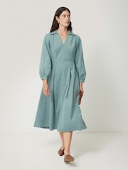 Jigsaw Blue Corduroy V Neck 100% Cotton Dress - Image 3 of 6