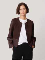 Jigsaw Burgundy Red Nakoa Leather Jacket - Image 1 of 7
