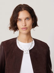 Jigsaw Burgundy Red Nakoa Leather Jacket - Image 4 of 7