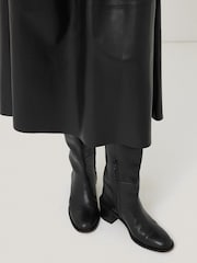 Jigsaw Black Leather Pleat Midi Skirt - Image 2 of 6