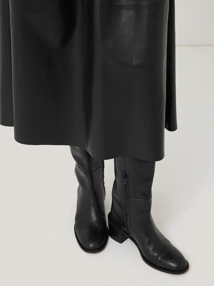 Jigsaw Black Leather Pleat Midi Skirt - Image 2 of 6