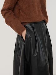 Jigsaw Black Leather Pleat Midi Skirt - Image 3 of 6