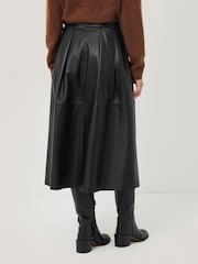 Jigsaw Black Leather Pleat Midi Skirt - Image 5 of 6