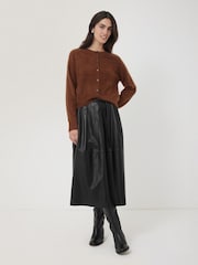 Jigsaw Black Leather Pleat Midi Skirt - Image 6 of 6