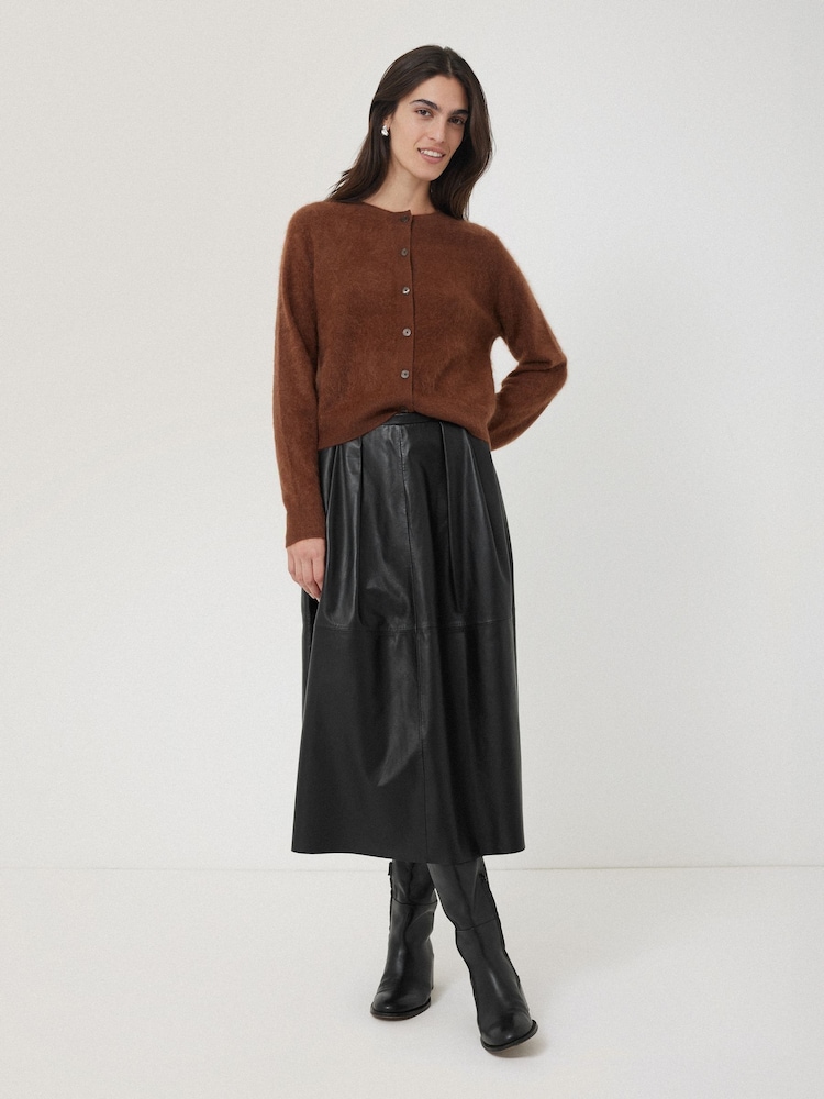 Jigsaw Black Leather Pleat Midi Skirt - Image 6 of 6