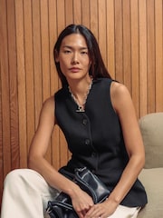 Jigsaw Black Crepe Jersey Waistcoat - Image 1 of 7