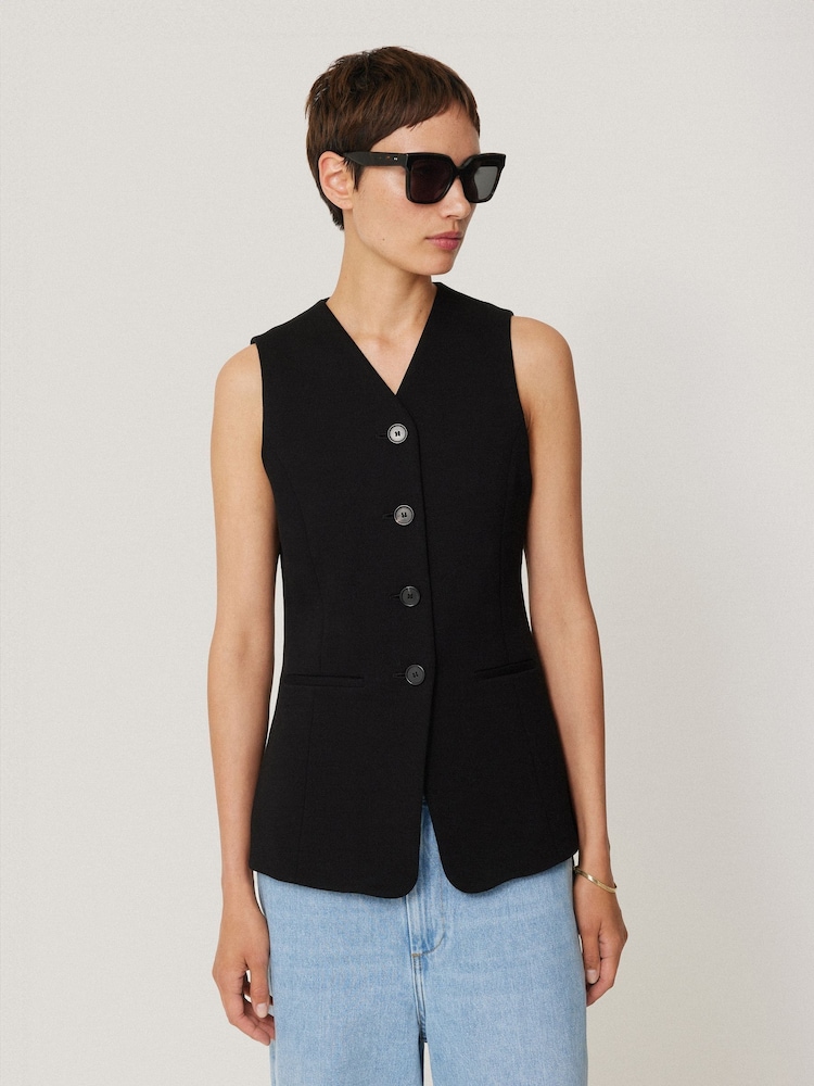 Jigsaw Black Crepe Jersey Waistcoat - Image 2 of 7