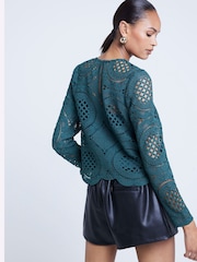 Зеленый - Футболка River Island с длинными рукавами и кружевом - Изображение 3 из 4