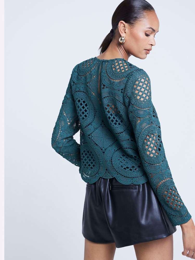 Vert - T-shirt River Island en dentelle à manches longues - Image 3 of 4