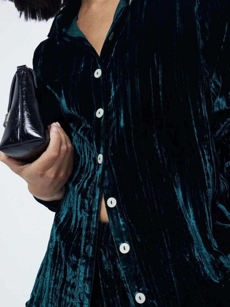River Island Green Velvet Texture 100% Cotton Shirt - Image 2 of 5