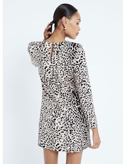 River Island Brown Leopard Print Shoulder Pad Shift Mini Dress - Image 2 of 9