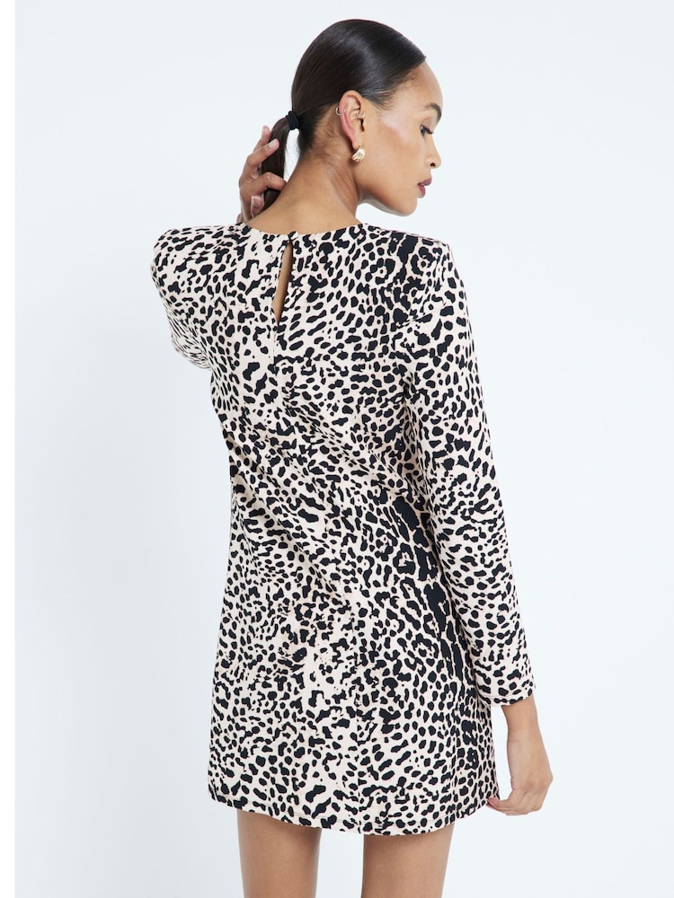 River Island Brown Leopard Print Shoulder Pad Shift Mini Dress - Image 2 of 9