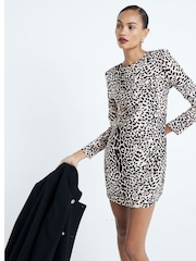 River Island Brown Leopard Print Shoulder Pad Shift Mini Dress - Image 3 of 9