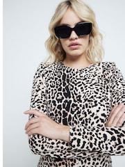 River Island Brown Leopard Print Shoulder Pad Shift Mini Dress - Image 7 of 9