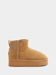 River Island Brown Faux Fur Lined Elastic Back Boots - Image 1 of 4
