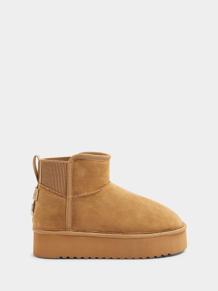 River Island Brown Faux Fur Lined Elastic Back Boots - Image 1 of 4