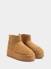 River Island Brown Faux Fur Lined Elastic Back Boots - Image 2 of 4