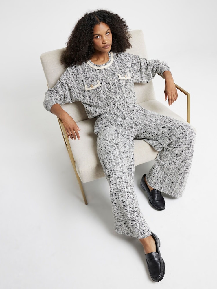 River Island Black Boucle Wide Leg Trousers - Image 1 of 4