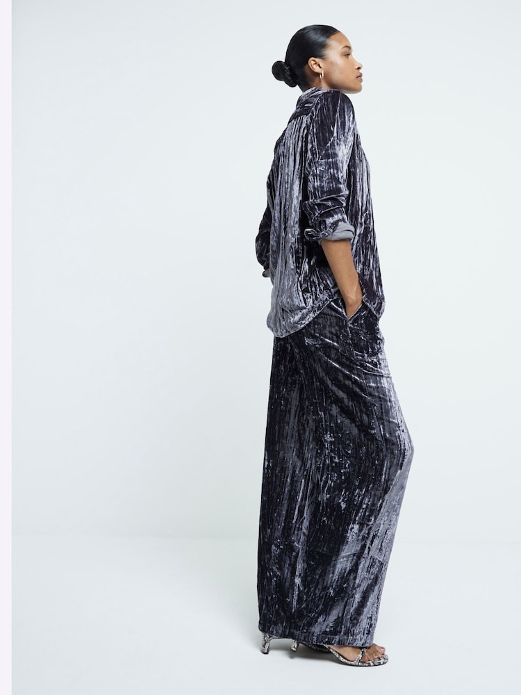 River Island Grey Velvet Texture 100% Cotton Shirt - Image 2 of 4