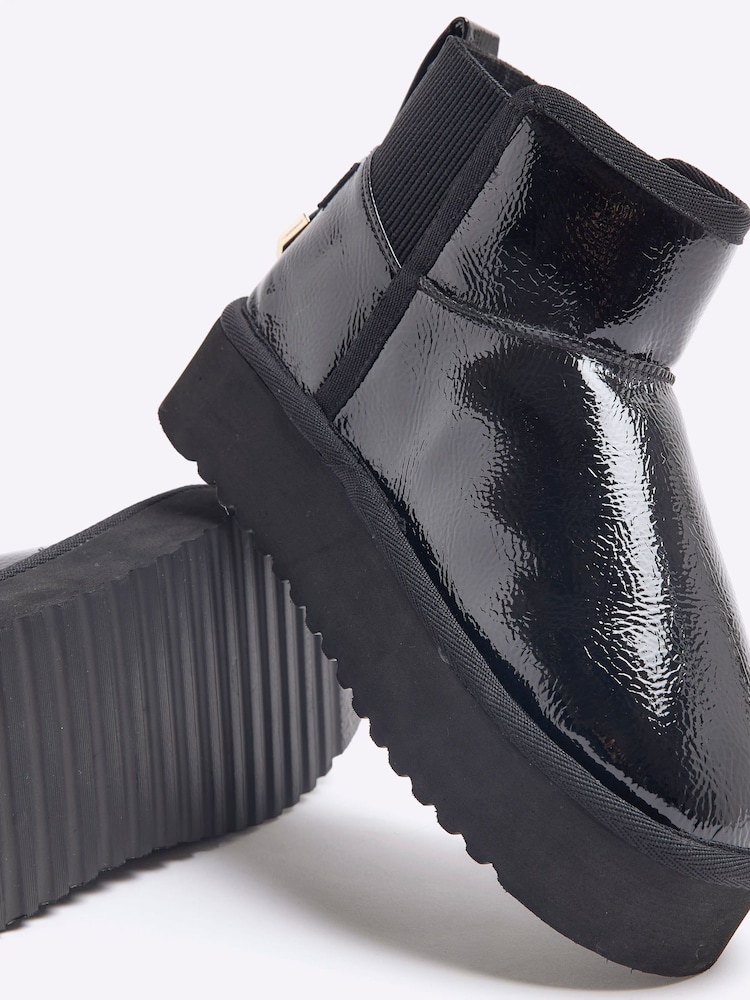 River Island Black Patent Faux Fur Lined Boots - Image 6 of 6 River Island Black Patent Faux Fur Lined Boots - Image 6 of 6