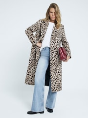 River Island Brown Brown Leopard Longline Coat - Image 1 of 6