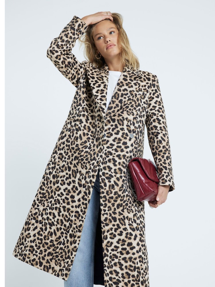 River Island Brown Brown Leopard Longline Coat - Image 2 of 6
