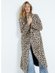 River Island Brown Brown Leopard Longline Coat - Image 3 of 6
