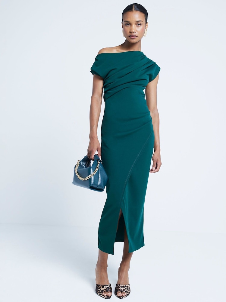River Island Green Drape Asym Wrap Midi Dress - Image 1 of 4 River Island Green Drape Asym Wrap Midi Dress - Image 1 of 4