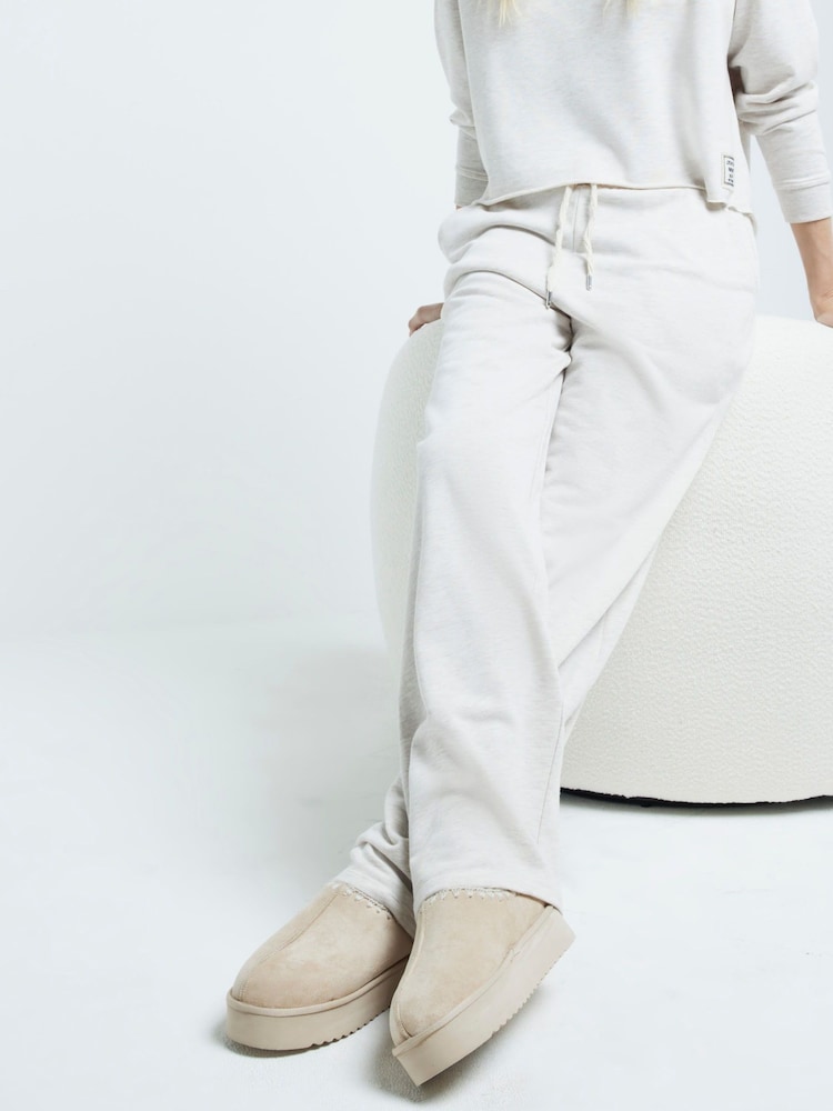 River Island Nude Faux Fur Lined Platform Slippers - Image 1 of 3