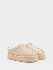 River Island Nude Faux Fur Lined Platform Slippers - Image 2 of 3
