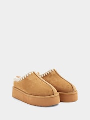 River Island Brown Faux Fur Lined Platform Slippers - Image 2 of 4