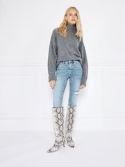 River Island Blue Mid Rise Bum Sculpt Ripped Knee Skinny Jeans - Image 1 of 4